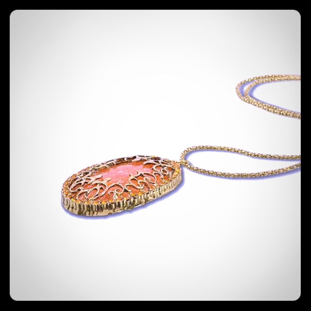 Vintage Amber Filigree Pendant Sweater Chain - Picture 4 of 7